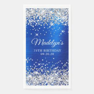 Silber Glitter Königlich Blau Folie 75. Geburtstag Serviette