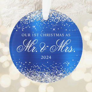 Silber Glitter Königlich Blau Folie Unser 1. Weihn Ornament