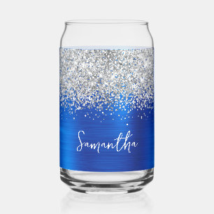 Silber Glitter Königlich Blau Glam Name Dosenglas