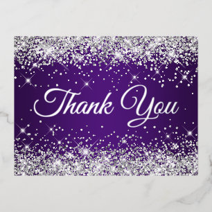 Silber Glitter Königlich Violett Geburtstags Danke Folie Einladungspostkarte