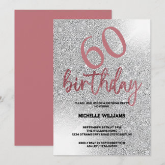 Silber Glitter Koralle Kalligrafie Geburtstag Einladung