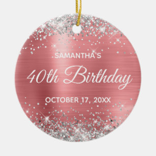 Silber-Glitter-Korallenfolie 40. Geburtstag Keramik Ornament