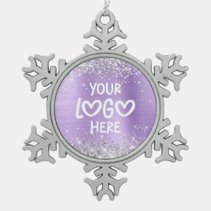 Silber Glitter Lavendel Faux Folie Geschäft Logo Schneeflocken Zinn-Ornament