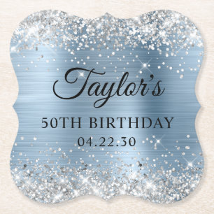 Silber Glitter Light Blau Folie 50. Geburtstag Untersetzer