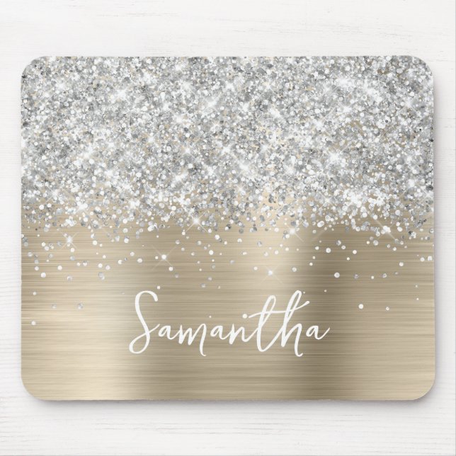 Silber Glitter Light Gold Glam Name Mousepad (Vorne)