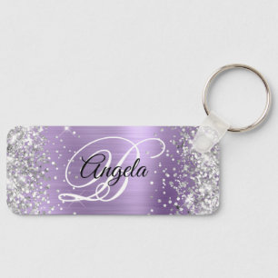 Silber Glitter Light Purple Folie Fancy Monogramm Schlüsselanhänger