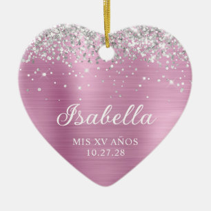 Silber Glitter Light Rose Pink Mis XV Anos Foto Keramik Ornament