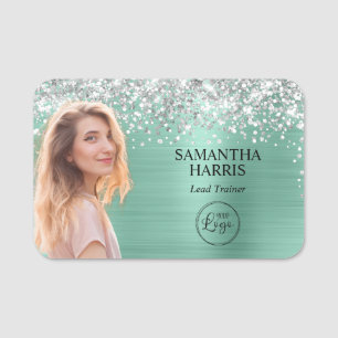 Silber Glitter Light Teal Folien-Schneidefoto-Logo Namensschild