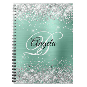Silber Glitter Light Türkis Metallic Fancy Monogra Notizblock