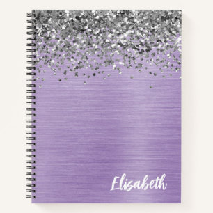 Silber Glitter Lila Gebürstete Metall-Monogramm Notizbuch