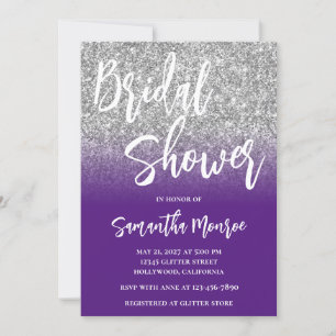 Silber Glitter Lila Ombre QR Code Brautparty Einladung