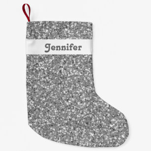 Silber-Glitter-Look mit individuellem Namen Kleiner Weihnachtsstrumpf