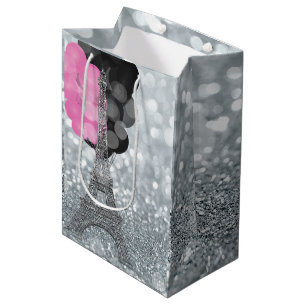 Silber Glitter & Luftballons Paris Eiffelturm Part Mittlere Geschenktüte