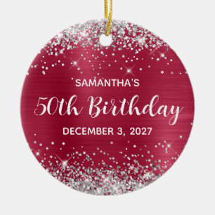Silber Glitter Magenta Beere 50. Geburtstag Keramik Ornament