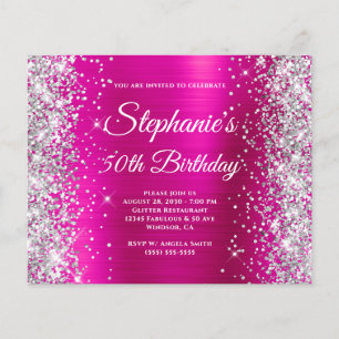 Silber Glitter Magenta Folien-Monogramm 50. Geburt Flyer
