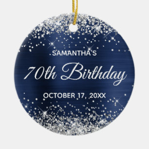 Silber-Glitter Marineblauer Folien-70. Geburtstag Keramik Ornament