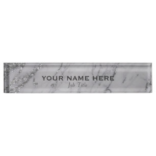 Silber Glitter Marmor Glitter Glam Personalisiert Namensplakette