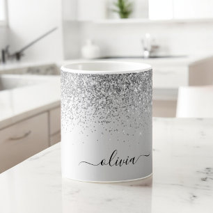 Silber Glitter-Metall-Monogramm Glam-Name Kaffeetasse