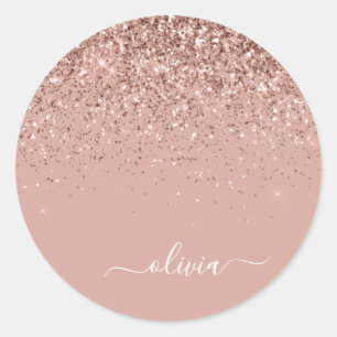 Silber Glitter Metall Monogramm Glam Name Runder Aufkleber