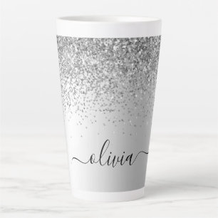 Silber Glitter Metall Monogramm Name Milchtasse