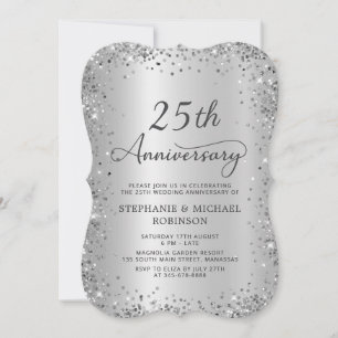 Silber Glitter Metallic 25. Hochzeitstag Einladung