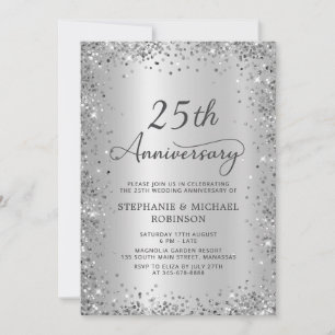 Silber Glitter Metallic 25. Hochzeitstag Einladung