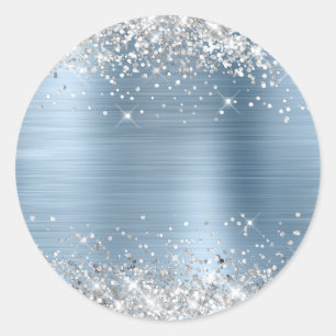 Silber Glitter Metallic Hellblau Blank Runder Aufkleber