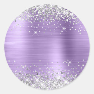 Silber Glitter Metallic Hellviolett Leer Runder Aufkleber
