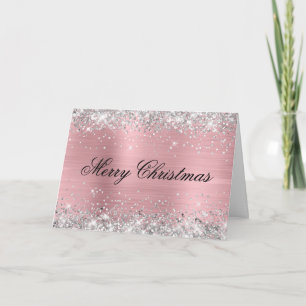 Silber Glitter Metallic Rosa Familienfoto Karte