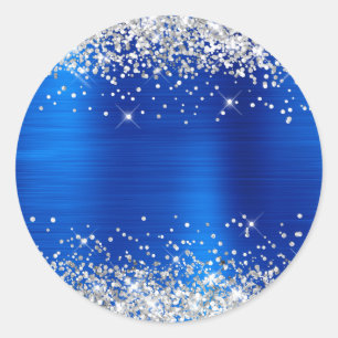 Silber-Glitter-Metallic-Royalblau-Rohling Runder Aufkleber