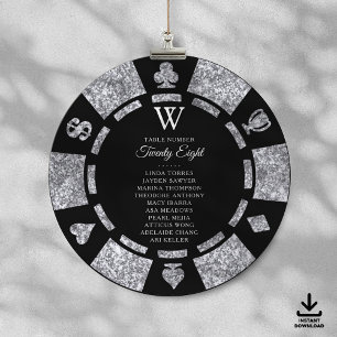 Silber Glitter Monogramm Poker Chip Casino Hochzei Einladung