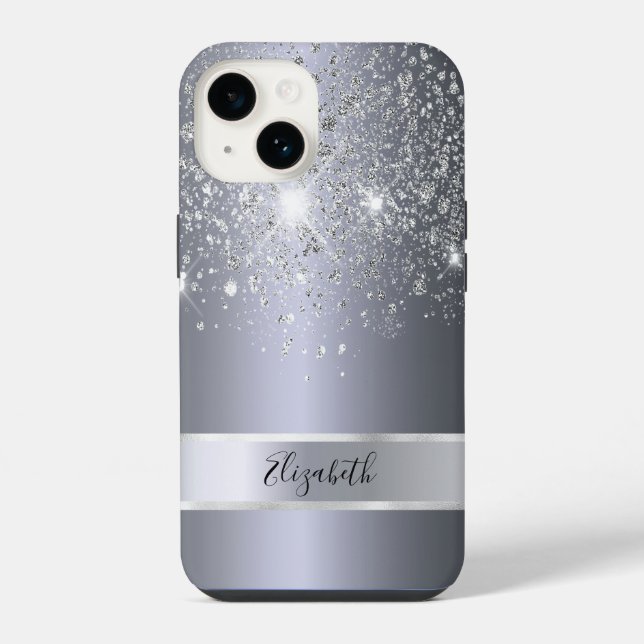 Silber-Glitter-Name iPhone Hülle (Rückseite)