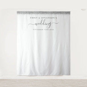 Silber-Glitter-Namen-Hochzeitsfoto-Hintergrund Wandteppich