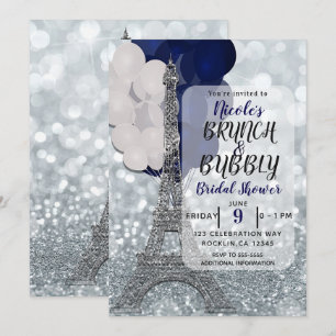 Silber Glitter Navy Ballons Eiffelturm Paris Einladung