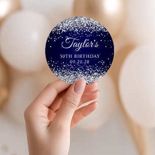 Silber Glitter Navy Blau 50. Geburtstag Runder Aufkleber