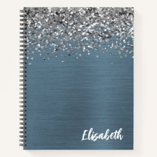 Silber-Glitter Navy-Blau Gebürstetes Metall-Monogr Notizbuch