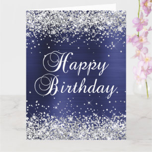 Silber Glitter Navy Blau Großes Happy Birthday Karte