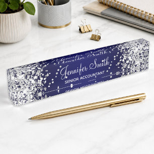 Silber Glitter Navy Blau Verlauf Namensplakette