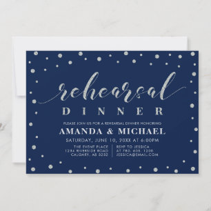 Silber Glitter & Navy   Hochzeitsprobe-Dinner I Einladung