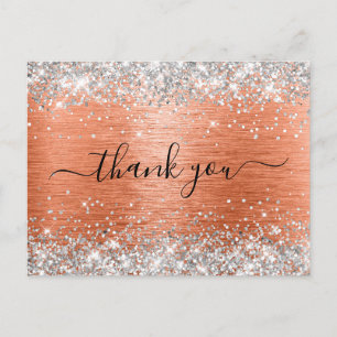Silber Glitter Orange Koralle Folie Danke Postkarte