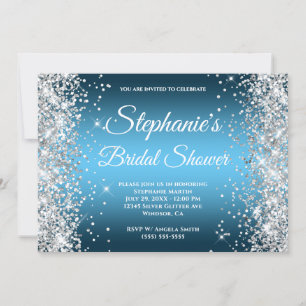 Silber Glitter Ozean Himmel Blau Ombre Fancy Monog Einladung