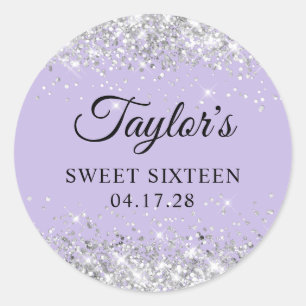 Silber Glitter Pastell Lila Sweet Sixteen Runder Aufkleber