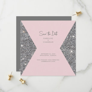 Silber Glitter & Pink Foto Hochzeit Save The Date