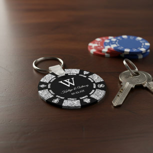 Silber-Glitter-Pokerchip-Casino-Hochzeitsgeschenk Schlüsselanhänger