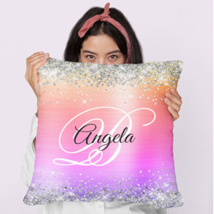 Silber-Glitter-Regenbogen-Folie-Fancy-Monogramm Kissen
