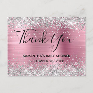 Silber Glitter Rosa Folie Baby Shower Danke Postkarte