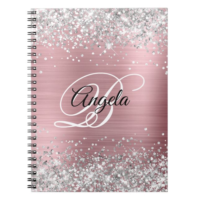 Silber Glitter Rosa Metallic Fancy Monogramm Notizblock (Vorderseite)