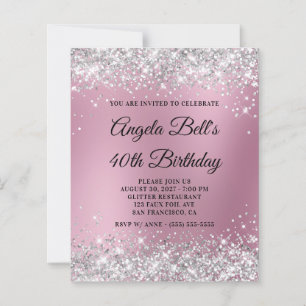 Silber Glitter Rosa Unschärfe 40. Geburtstagseinla