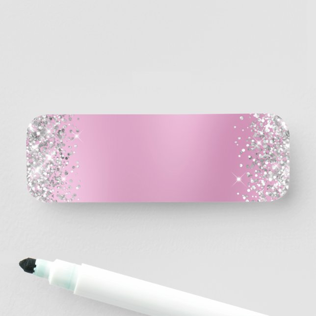 Silber Glitter Rosa Unschärfe Leer Namensschild (Beispiel)