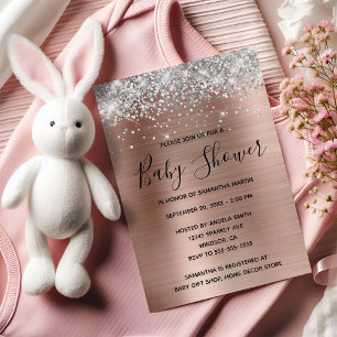 Silber Glitter Rose Gold Folie Baby Shower Einladung